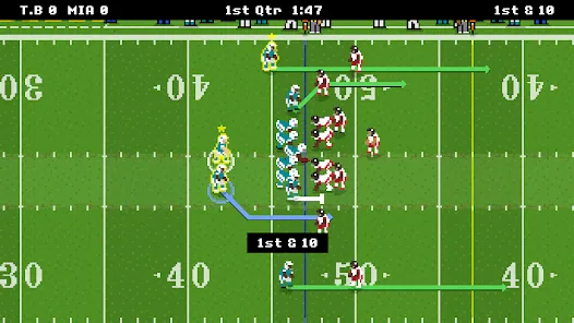 Retro Bowl gameplay featuring pixelated football action